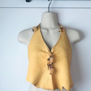 Vintage Artist Designed Leather Top w/Feathers